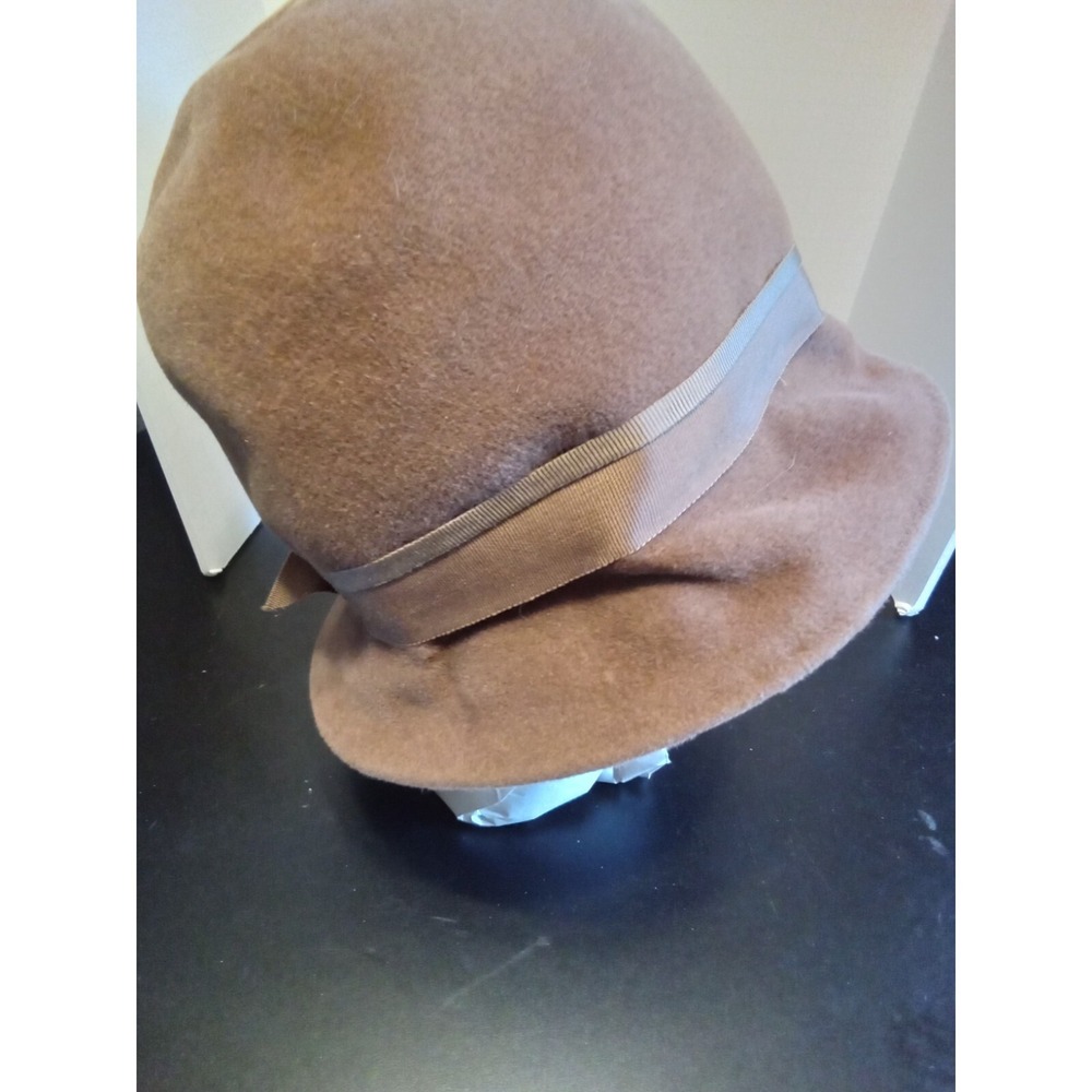 Vintage Peachbloom Velour Merrimac Body Brown Fur‎ Felt Cloche Hat Size 22